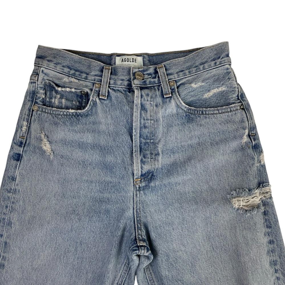 Agolde 90s Mid Rise Loose Fit Straight Distressed‎ Blown Out Knee Jeans Sz 25 - Picture 8 of 16